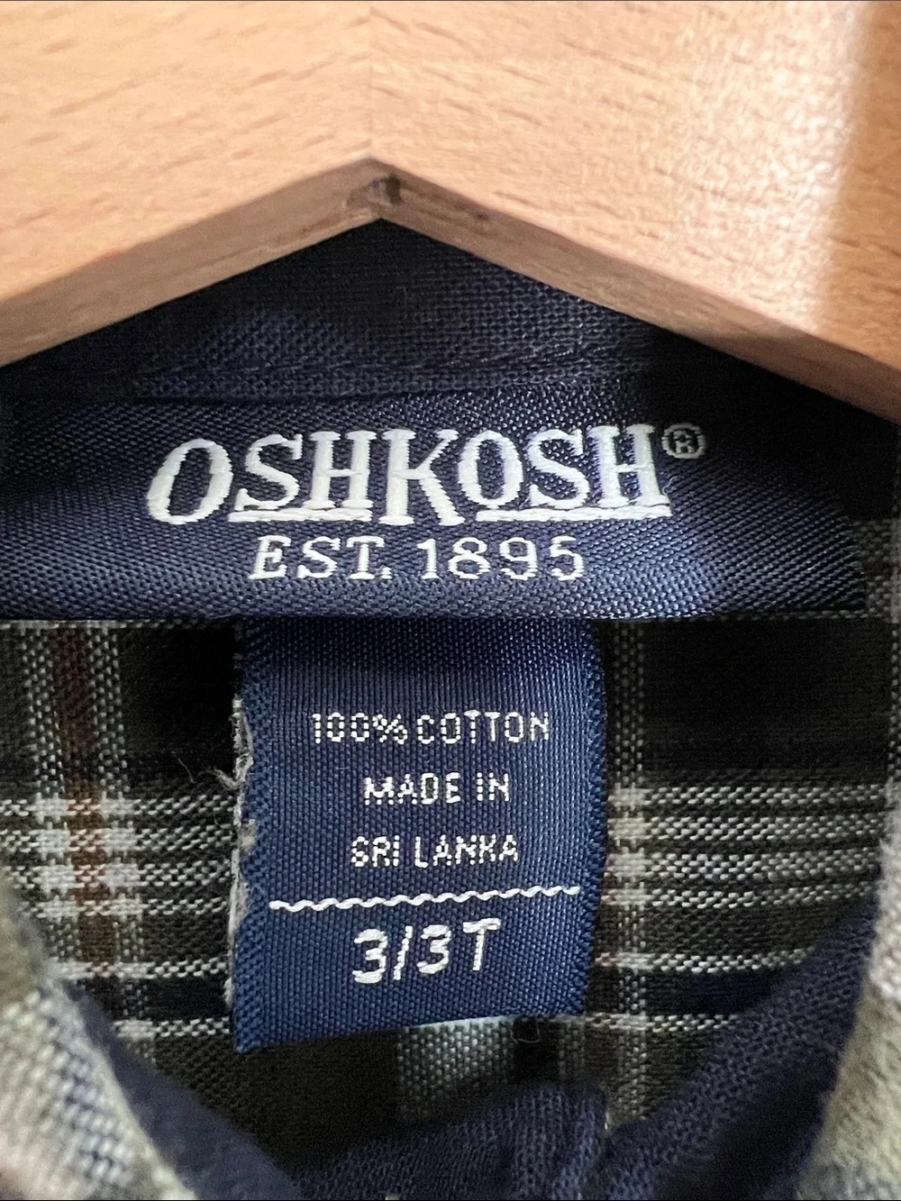 OshKosh B'gosh | 100% Cotton Olive Cream Navy Plaid Button-Down Shirt NWT Sz 3T